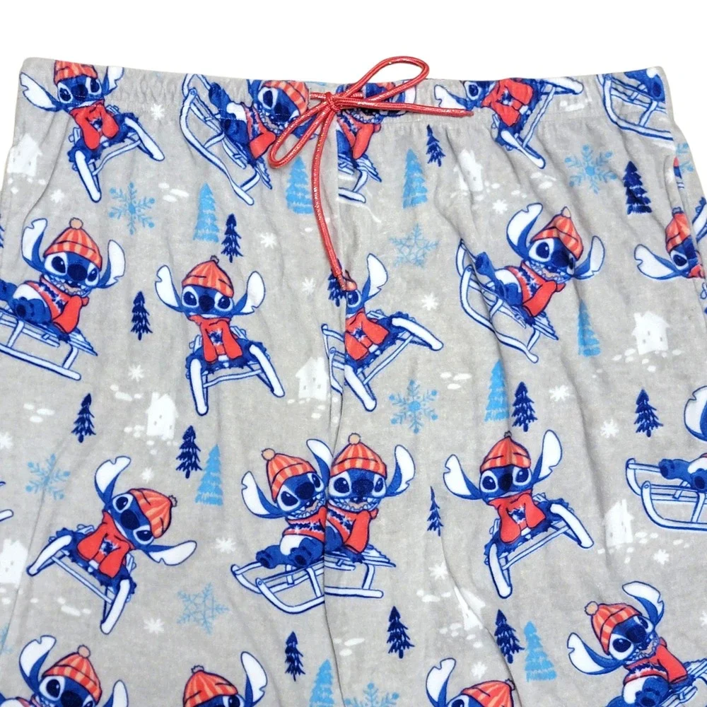 Disney Stitch Pajama Pants Womens Sz 2X 18W/20W Gray Fleece Winter Christmas - Picture 2 of 5